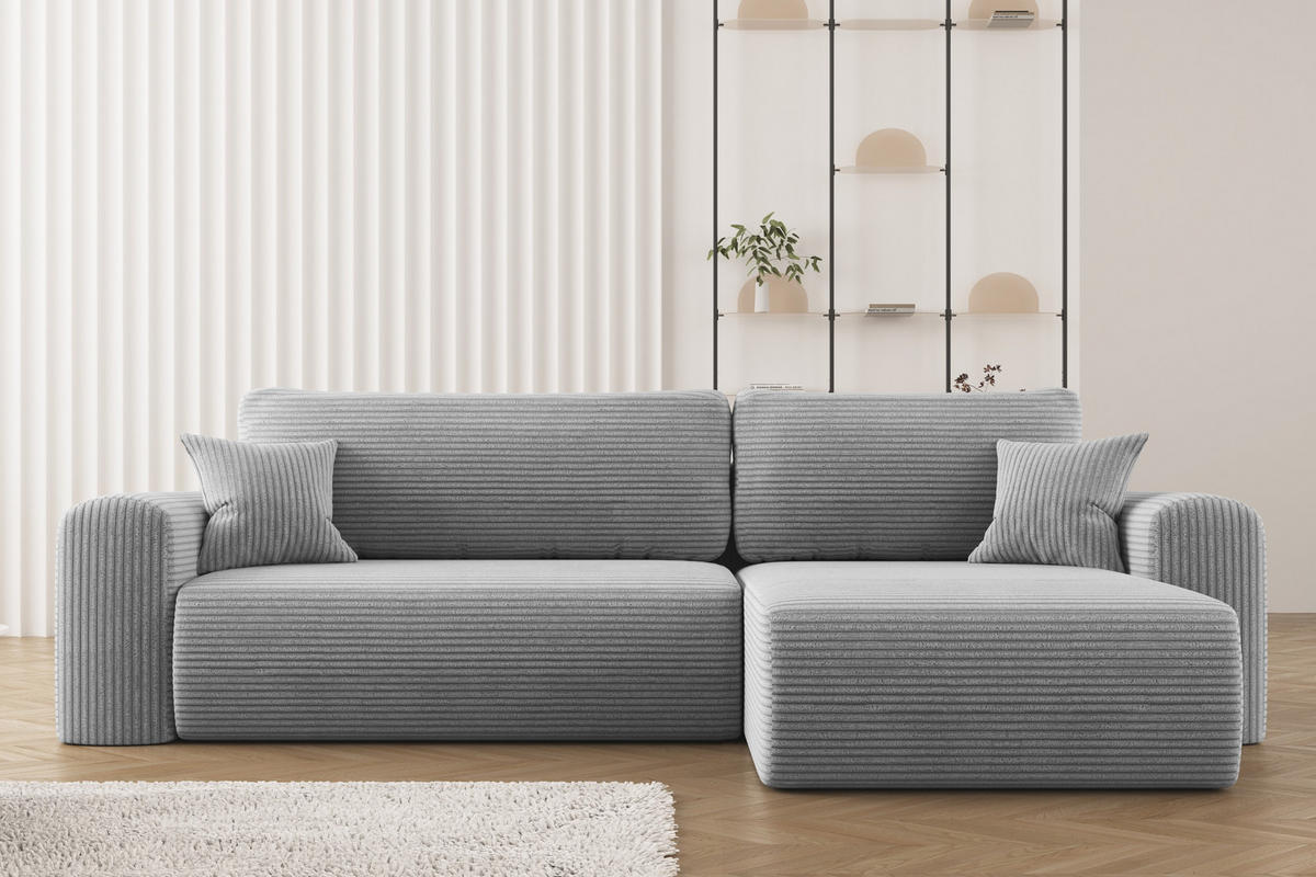 ECKSOFA Mit Schlaffunktion und Stauraum für Bettzeug Capri Stoff Poso Hellgrau Rechts - Hellgrau, Holz/Textil (272/145cm) - Kaiser Möbel