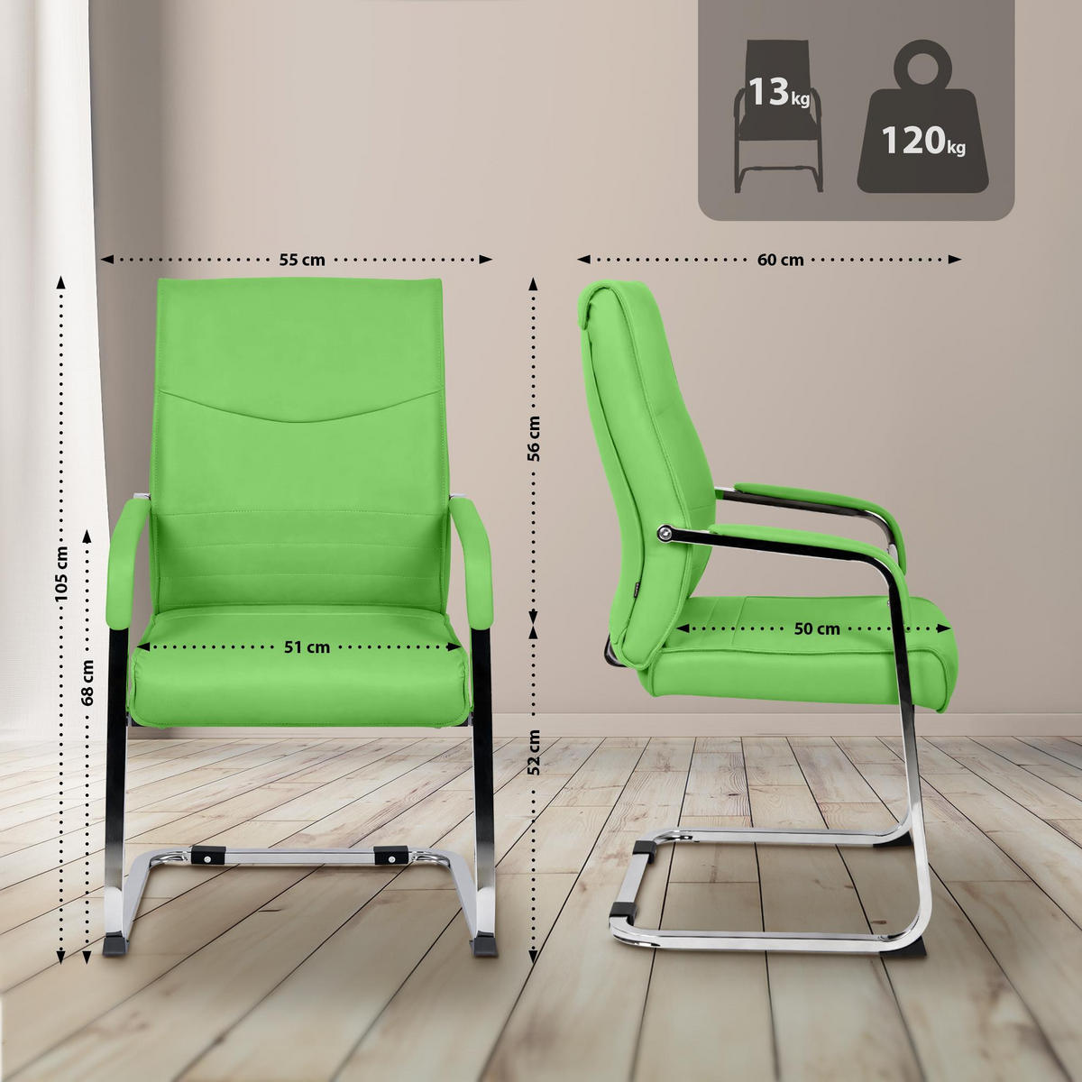 SCHWINGSTUHL 2er Set Lederlook Grün - Grün, Textil/Metall (55/88/60cm) - CLP