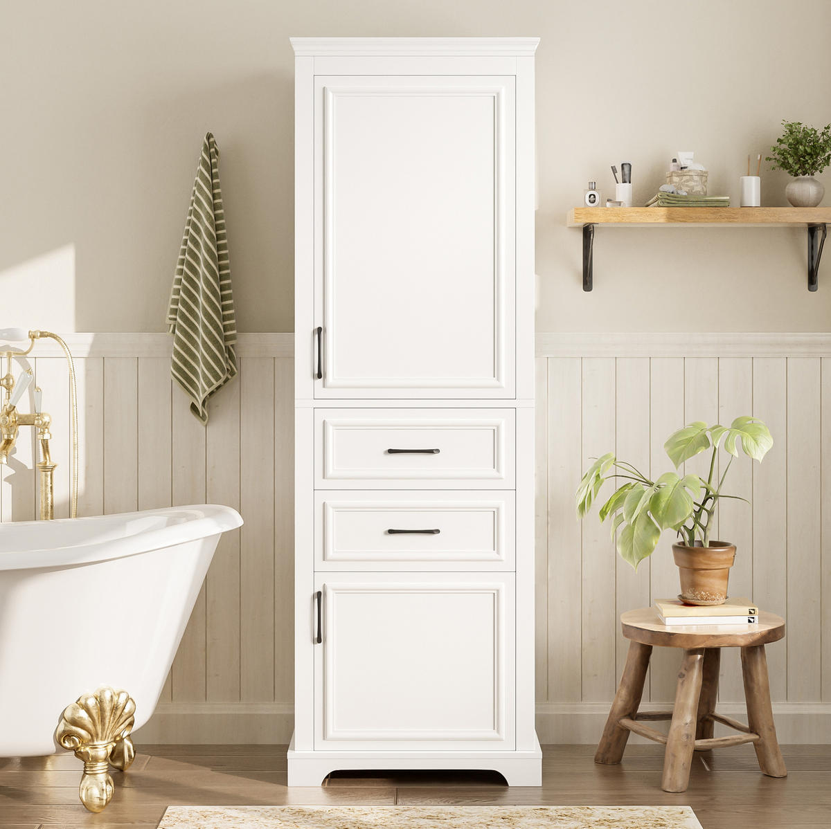 BADZIMMERSCHRANK 60 x 40 x 180 cm Weiß MDF - Weiß, Holzwerkstoff (40/180/60cm) - Beauniv