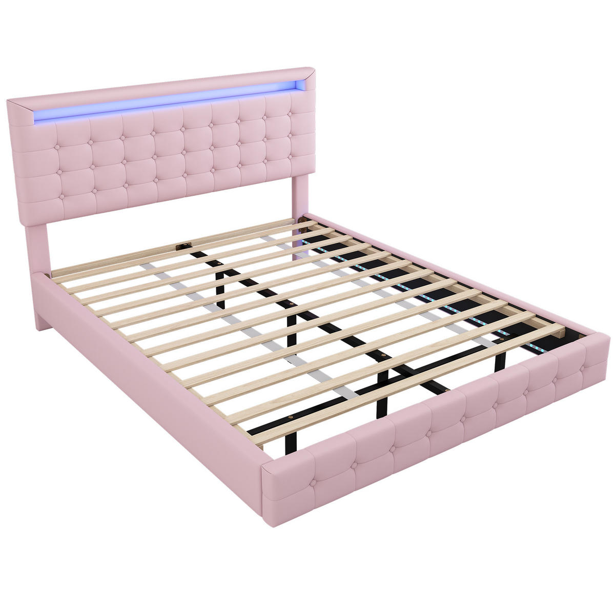 POLSTERBETT 140/200 cm mit LED-Beleuchtung, schwebendem Design und 3-fach verstellbarem Kopfteil, Rosa - Rosa, Leder (140/200cm) - Redom