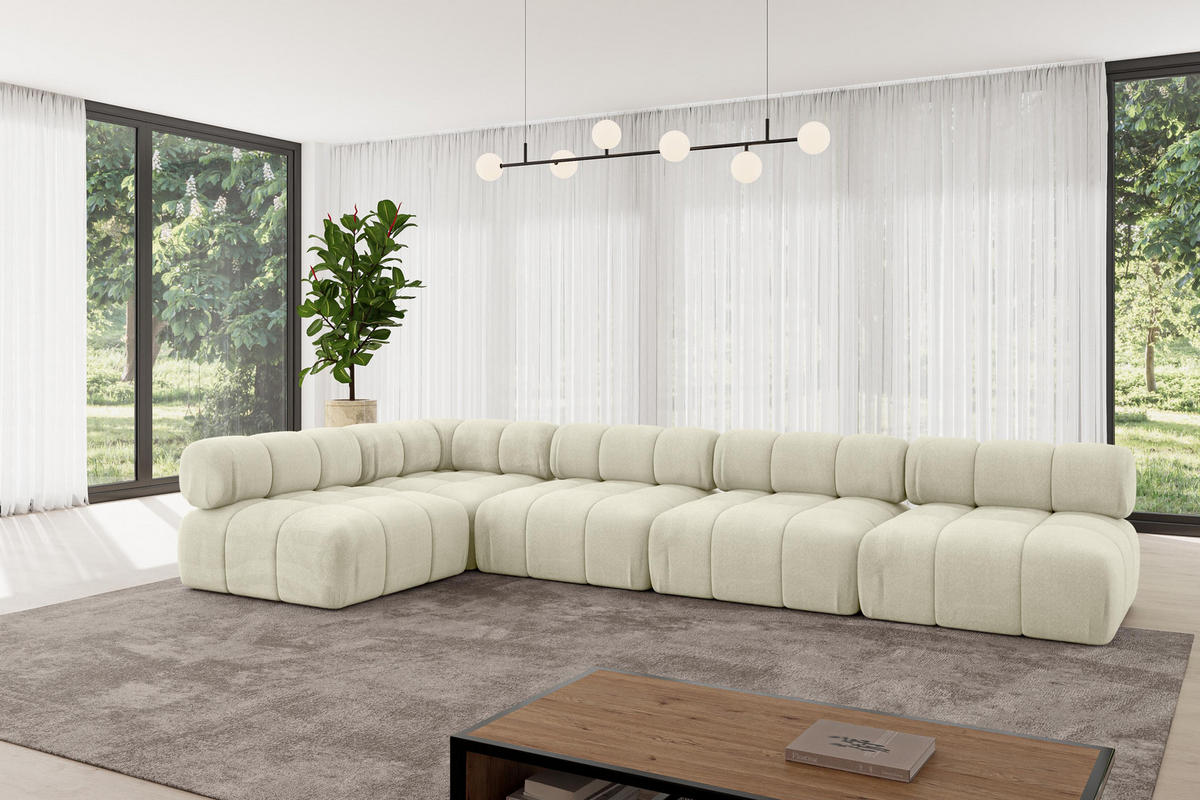 ECKSOFA modulares Sofa Samaro-L3 - 380x190x70 cm Beige Velours - Beige, Holzwerkstoff/Textil (380/190cm) - ALTDECOR