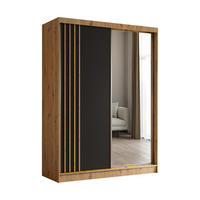 KLEIDERSCHRANK mit Spiegel-Schiebetüren und Aluminium-Leisten - NALLA - 160 cm Artisan+Schwarz+Artisan - Graphitfarben/Eiche Artisan, Holzwerkstoff (160/216/61cm) - ALTDECOR