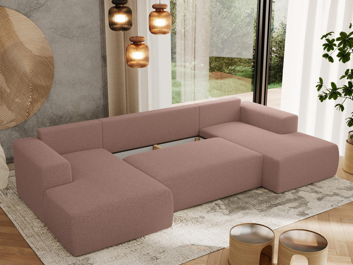 WOHNLANDSCHAFT TRENTINO U Rosa Boucle - Rosa, Textil (334/91/163cm) - MKS