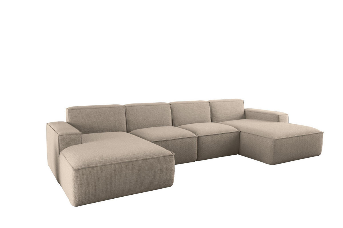 ECKSOFA U-Form Siena mit Stoff Artico Beige - Beige, Holz (344/165cm) - Kaiser Möbel