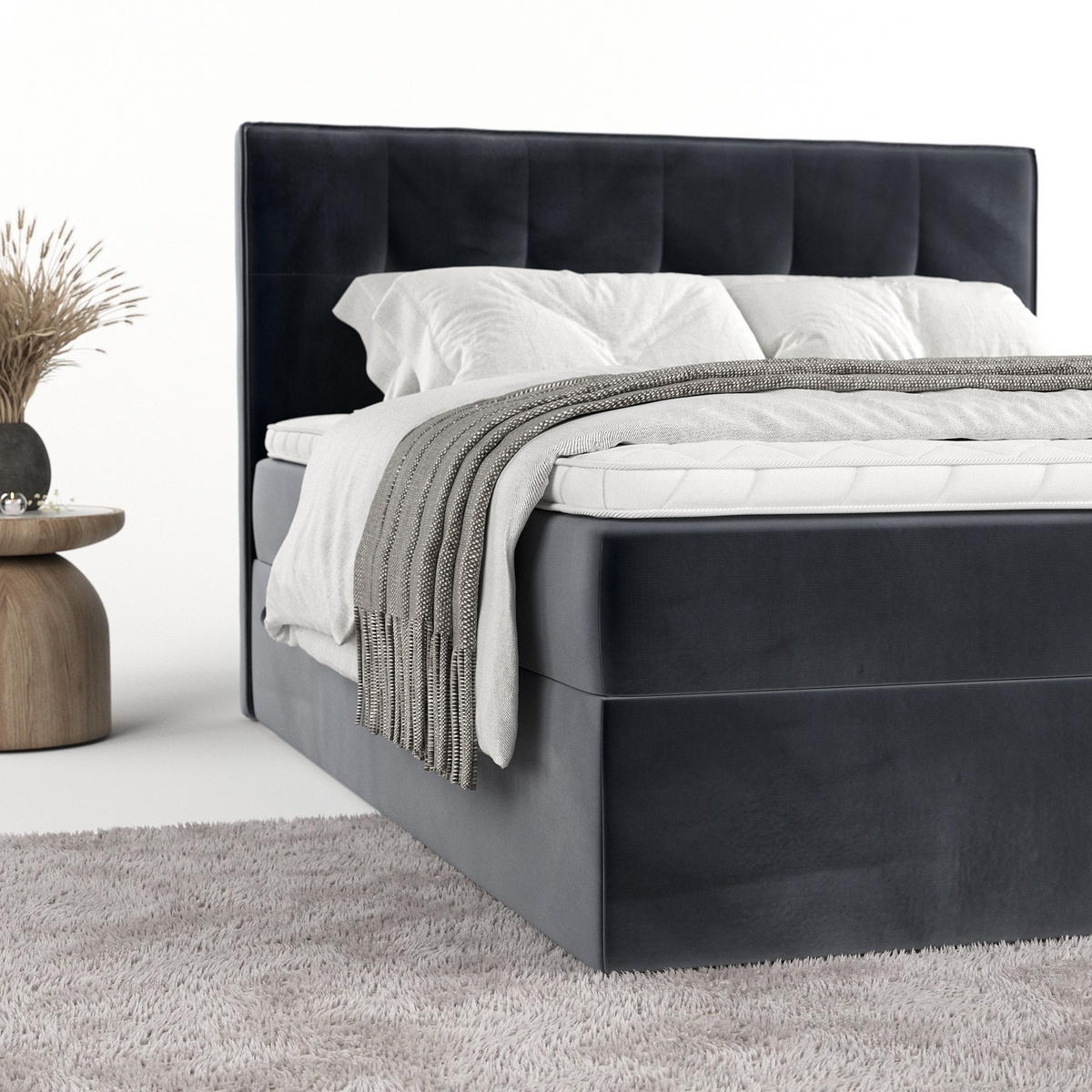 BOXBETT Mireo 140/200 cm Dunkelgrau im Kronos Stoff - Dunkelgrau/Schwarz, Holz/Holzwerkstoff (140/200cm) - AltaBeds