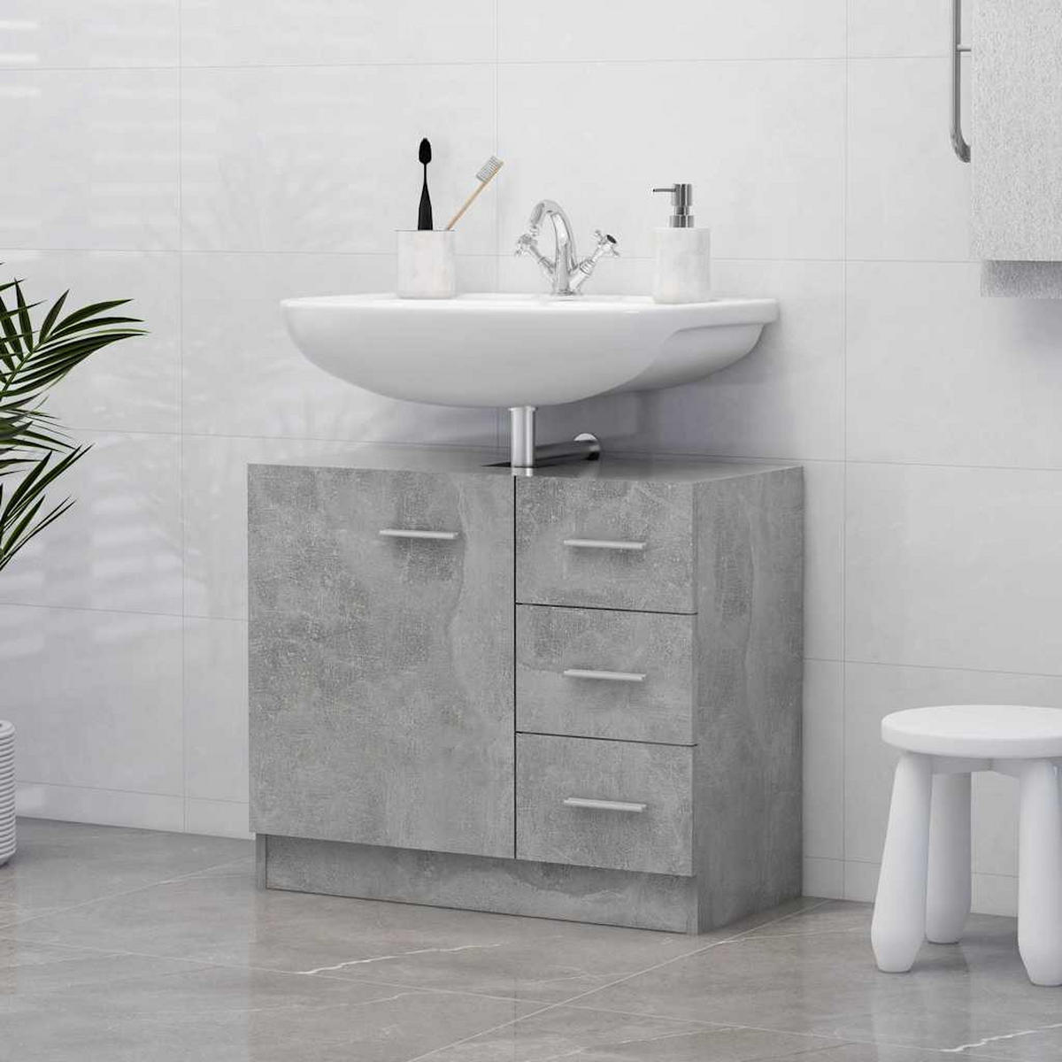 WASCHBECKENUNTERSCHRANK Betongrau 63/30/54 Cm Holzwerkstoff - Grau, Holzwerkstoff (30/54/63cm) - vidaXL