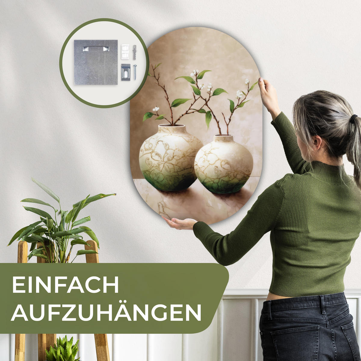 WANDBILD Blumen - Vase - Weiß - Botanisch - Beige 60x90 cm - Ecru, Kunststoff (60/90cm) - MuchoWow