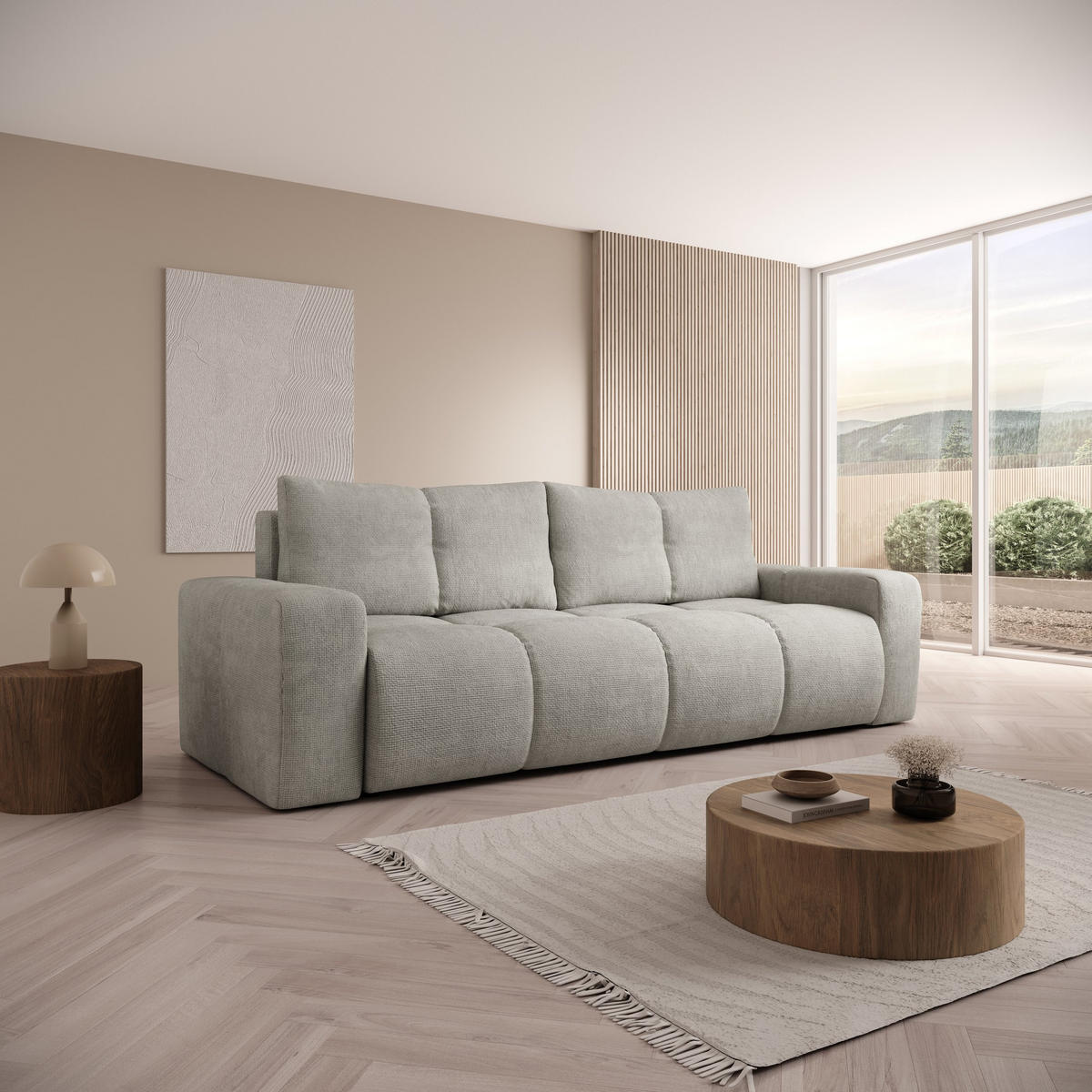 BETTSOFA DUCA Grau Jersey- Stoff mit Schlaffunktion - Grau, Holz (259/90/99cm) - MASSENO