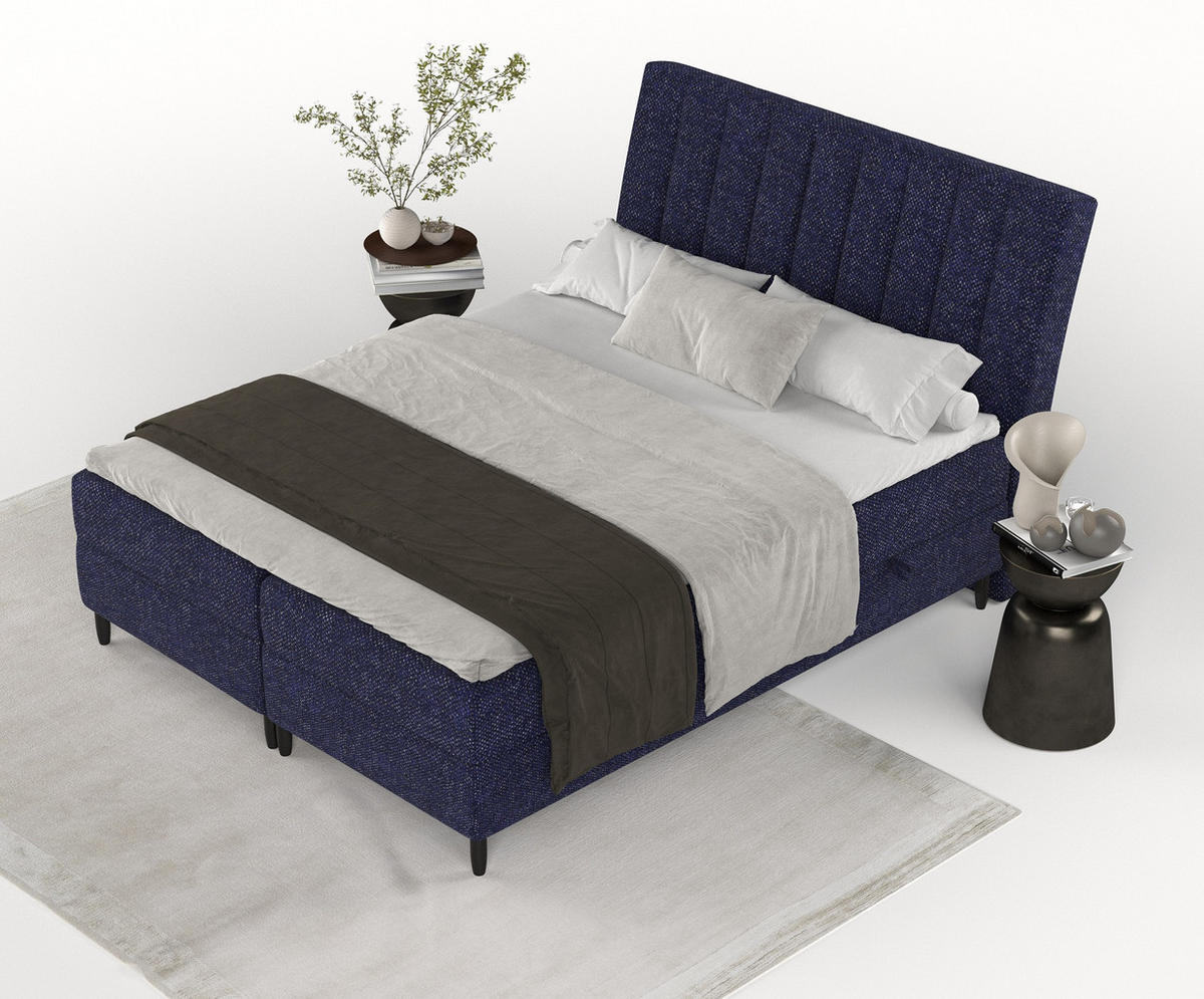 BOXBETT Merton Marineblau 140/200 cm - Schwarz/Dunkelblau, Holz/Holzwerkstoff (140/200cm) - Maison de Reve