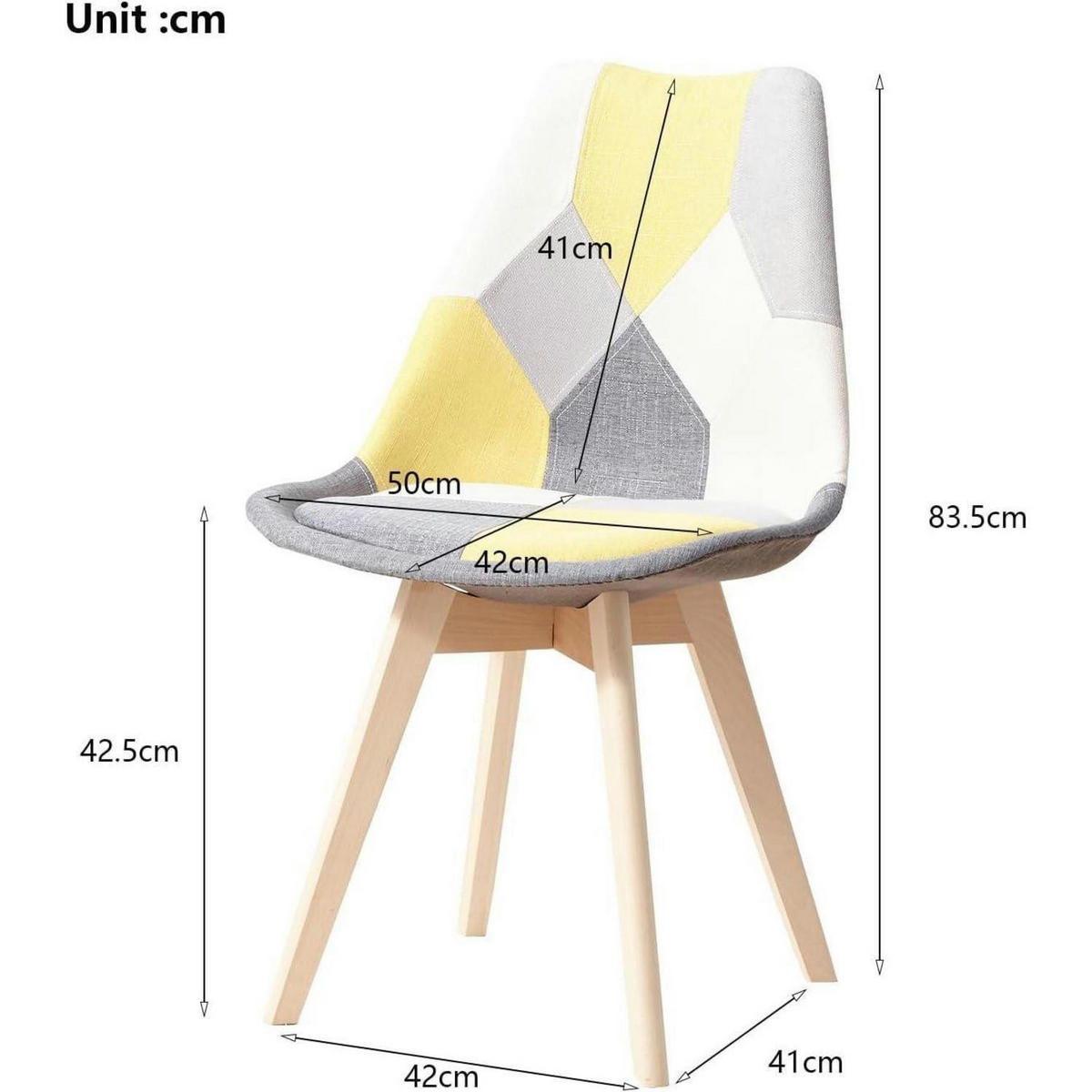 ESSZIMMERSTUHL 2-teiliges Set Patchwork Gelb Massivholzbeine - Multicolor, Textil (49/83/42cm)