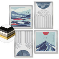 WANDBILDER 4er Set - 50x50 cm & 40x60 cm Silberner Rahmen - Abstrakte Berglandschaften - Silberfarben, Kunststoff (50/50cm) - ArtPrintCave
