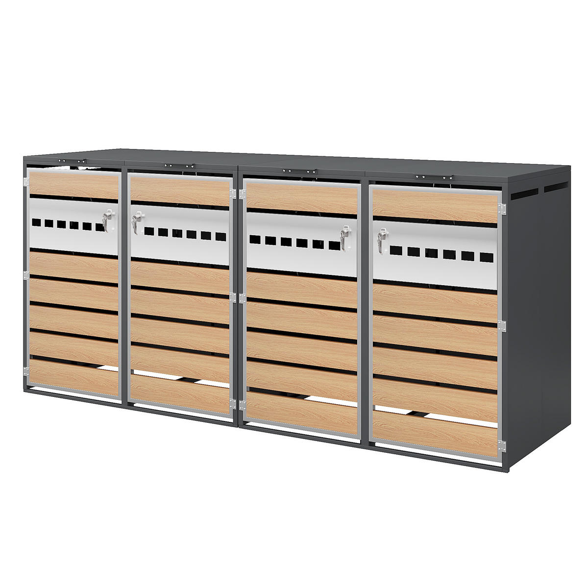 MÜLLTONNENBOX Zwei Türen Holzmaserung/Grau - Braun, Metall (132/118.5/80cm) - ComfortXL