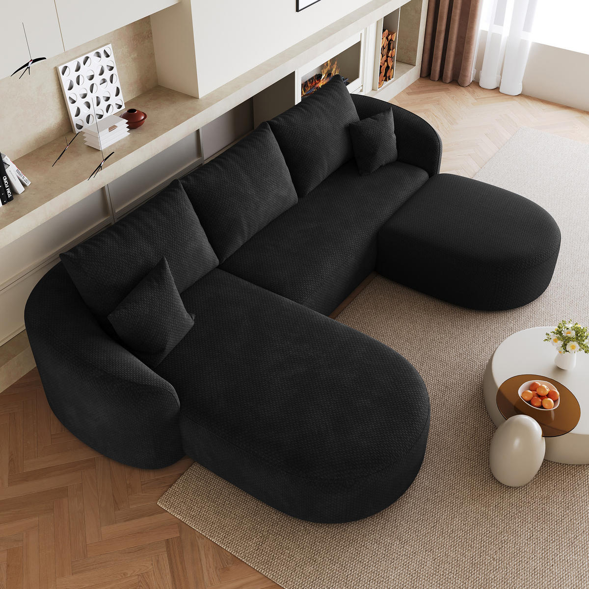 WOHNLANDSCHAFT DE-34817 U-Form 2-Sitzer Chaiselongue links Schwarz - Schwarz, Textil (168/85/266cm) - ComfortXL