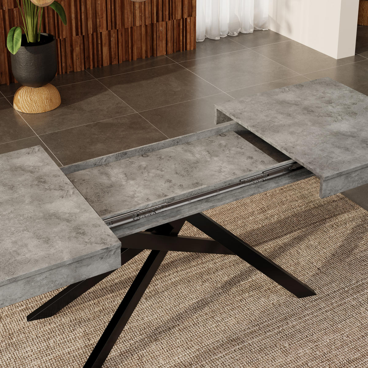 AUSZIEHBARER Esstisch aus MDF 140/180x80 cm Grau mit dicker Tischplatte und stabilem Kreuzbeingestell - Grau, Holzwerkstoff (180/80/76cm) - Modfu