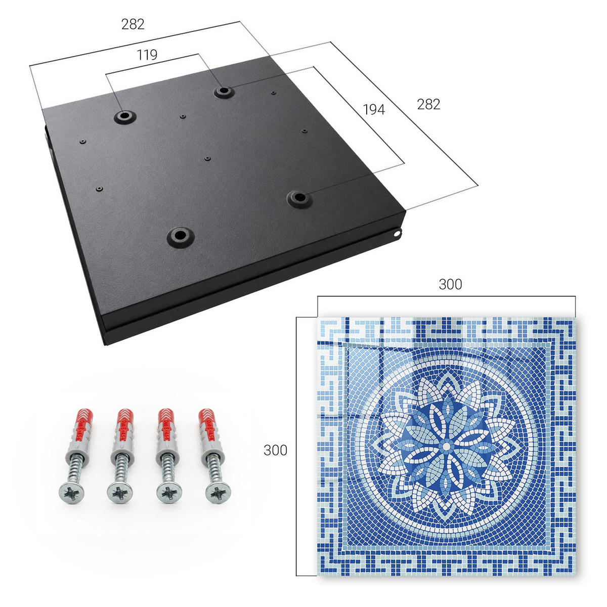 SCHLÜSSELBOX Schwarz 30x30 cm- Türöffnung nach rechts - Blaues Mosaik - Blau, Metall (30/30/5cm) - TULUP