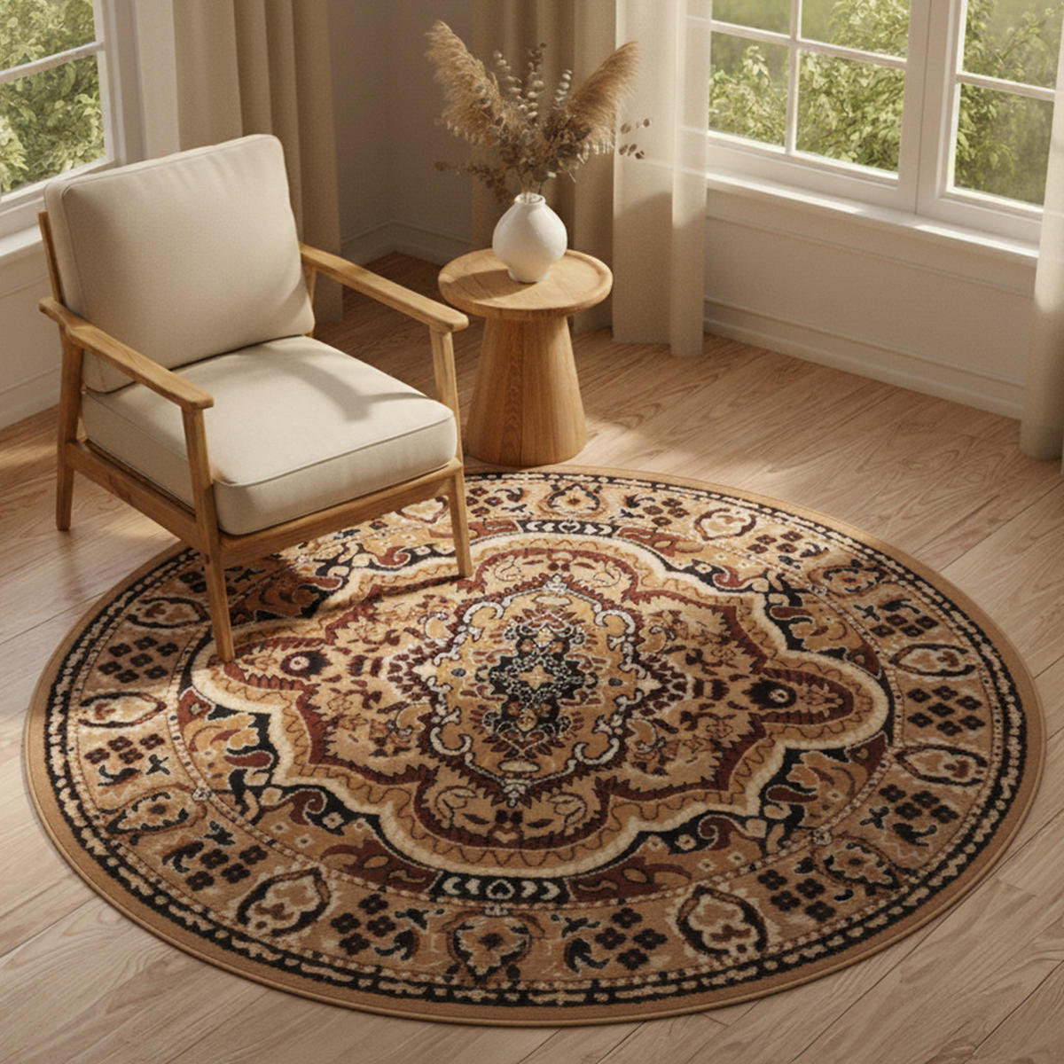 TEPPICH ATLAS rund beige medaillon 160/160 cm - Beige, Textil (160/160cm) - Tapiso
