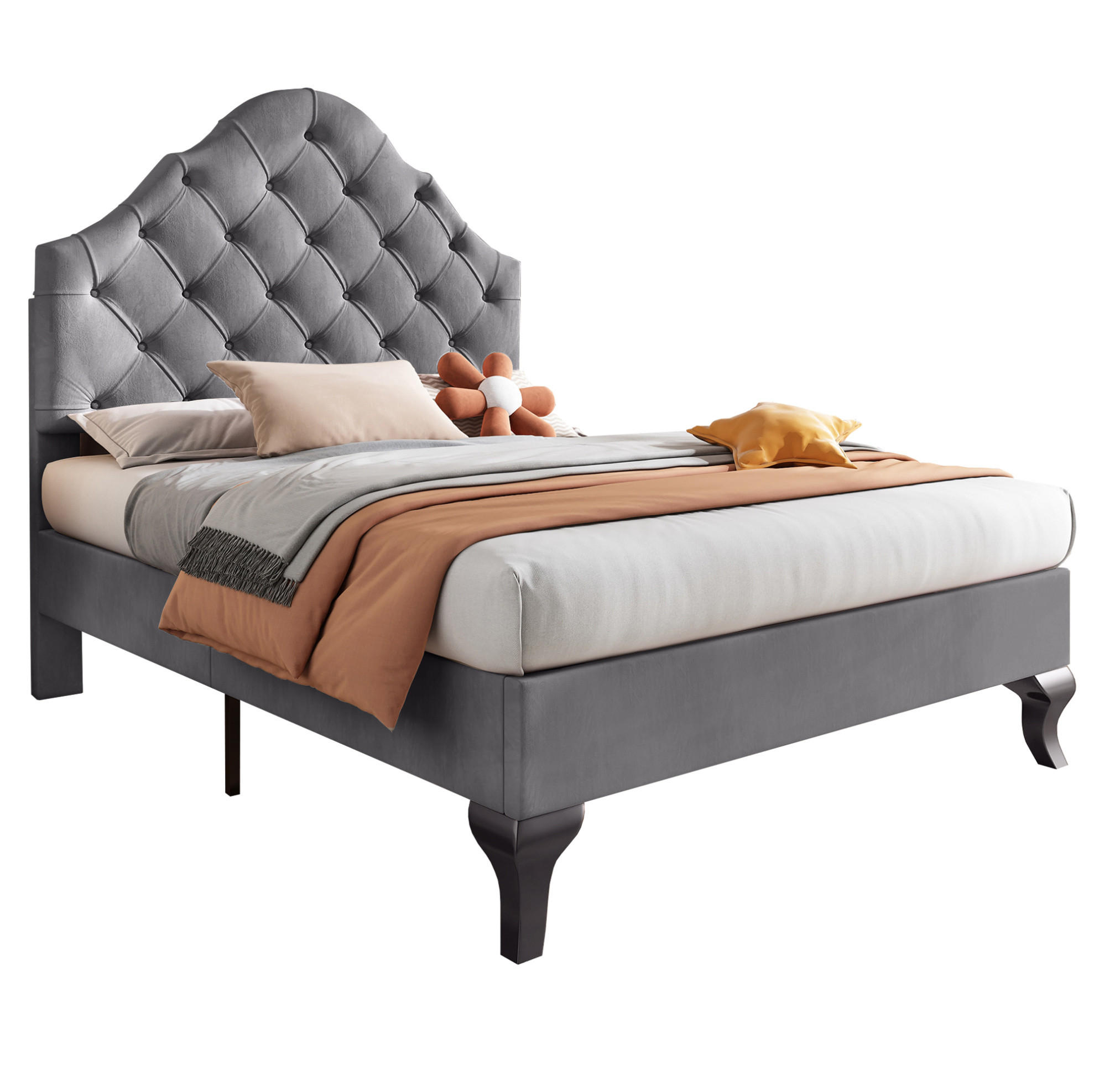 POLSTERBETT 90/200 cm grau aus Samt mit Lattenrost - Grau, Textil (90/200cm) - OKMYHOME