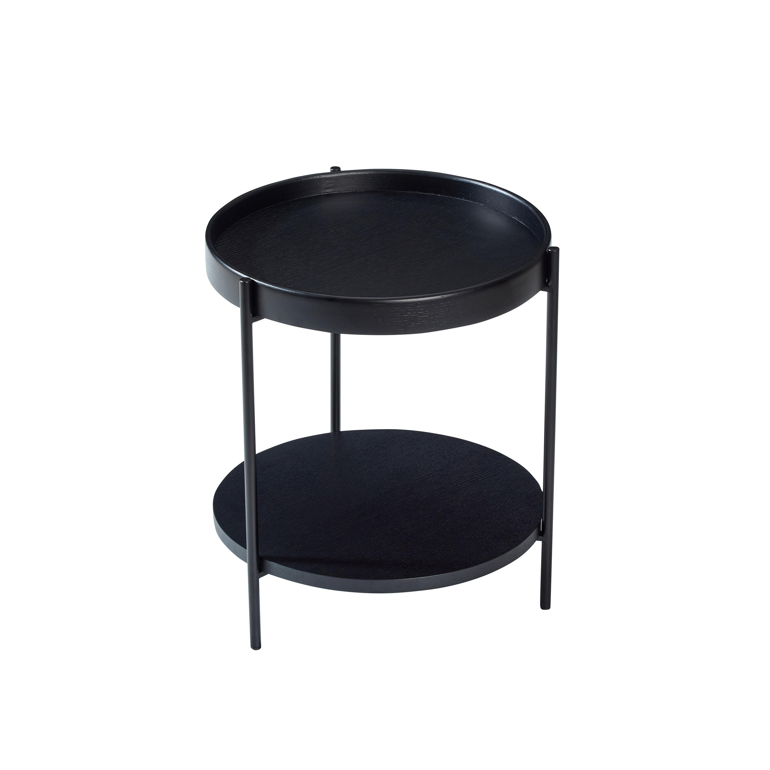 COUCHTISCH-SET 44/44/48 cm schwarz aus Massivholz und MDF mit 2 Ebenen - Schwarz, Holzwerkstoff (44/44/48cm) - OKWISH