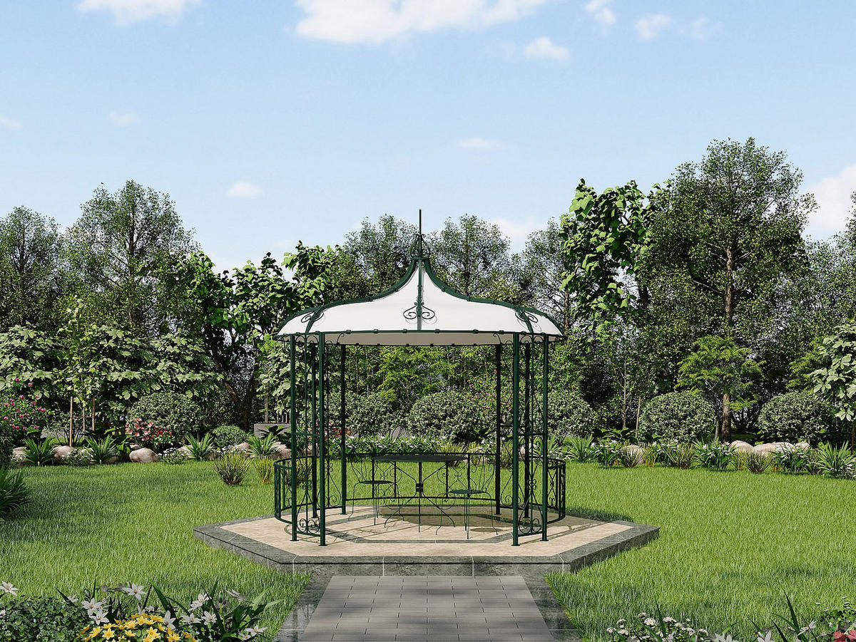 GARTENPAVILLON - Metall in Schmiedeeisen-Optik - 300 x 305 cm - Grün - TILCARA - Grün, Metall (300/198/300cm) - Vente-Unique