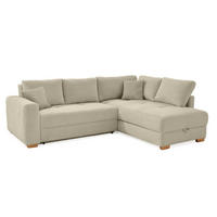 ECKSOFA-DAUERSCHLÄFER Boxspring Federkern Topper Bettkasten, seitenverkehrt montierbar B257/T206/H85 cm, Cord Beige Grau / 15212 - Greige/Eichefarben, Holz/Textil (257/206cm) - luma-home