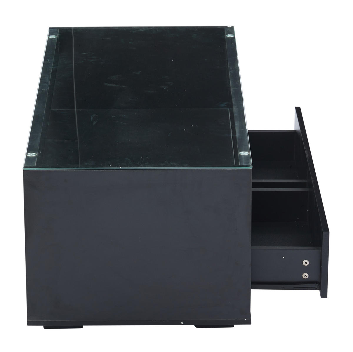 COUCHTISCH 100/50 cm mit LED-Beleuchtung und 2 Schubladen, Schwarz - Schwarz, Holzwerkstoff (100/50/40cm) - BEAOK