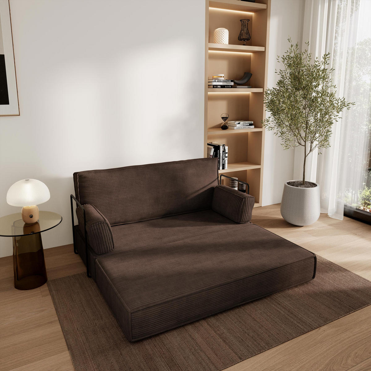 POHOVKA z pěny LADIA s kovovým rámem Manšestrová látka Hnědá - hnědá, textil (140/86/60cm) - MASSENO