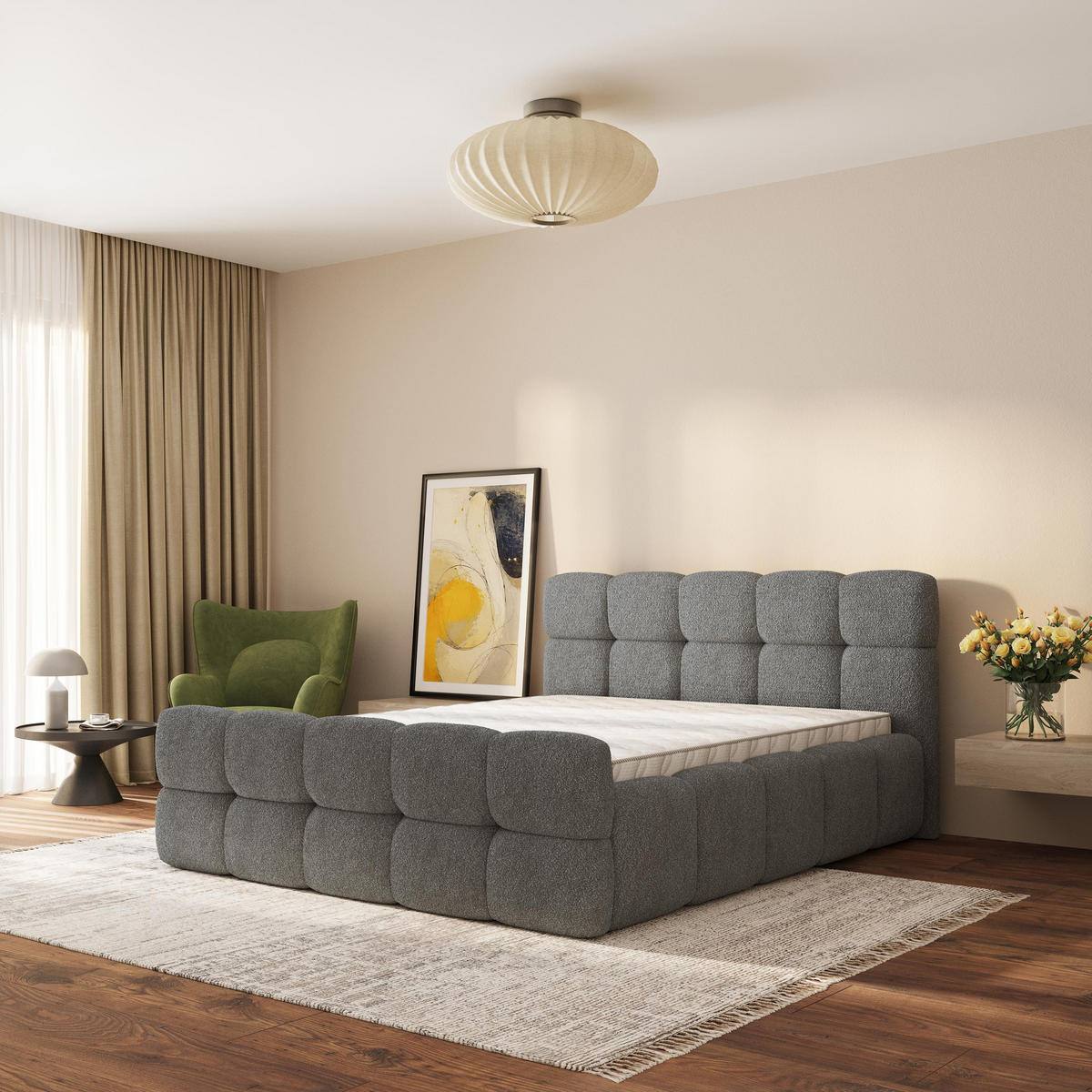 ČALOUNĚNÁ POSTEL ELIZJA 120x200 cm, s úložným prostorem, Šedá - QUELLE 92 - šedá, dřevo/textil (120/200cm) - MASSENO