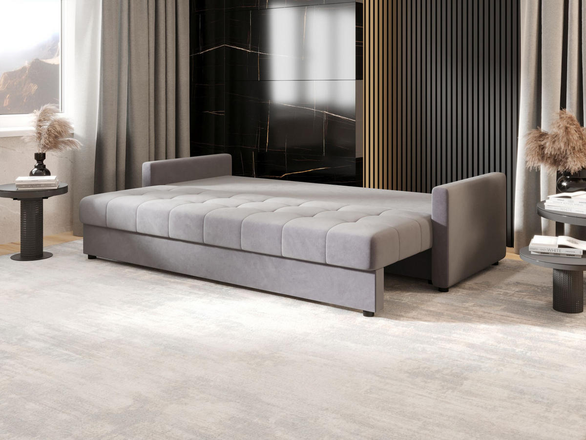 SOFA MOS mit Schlaffunktion ITAKA 50 mit Stauraum - Hellgrau, Textil (84/72/220cm) - Bedante