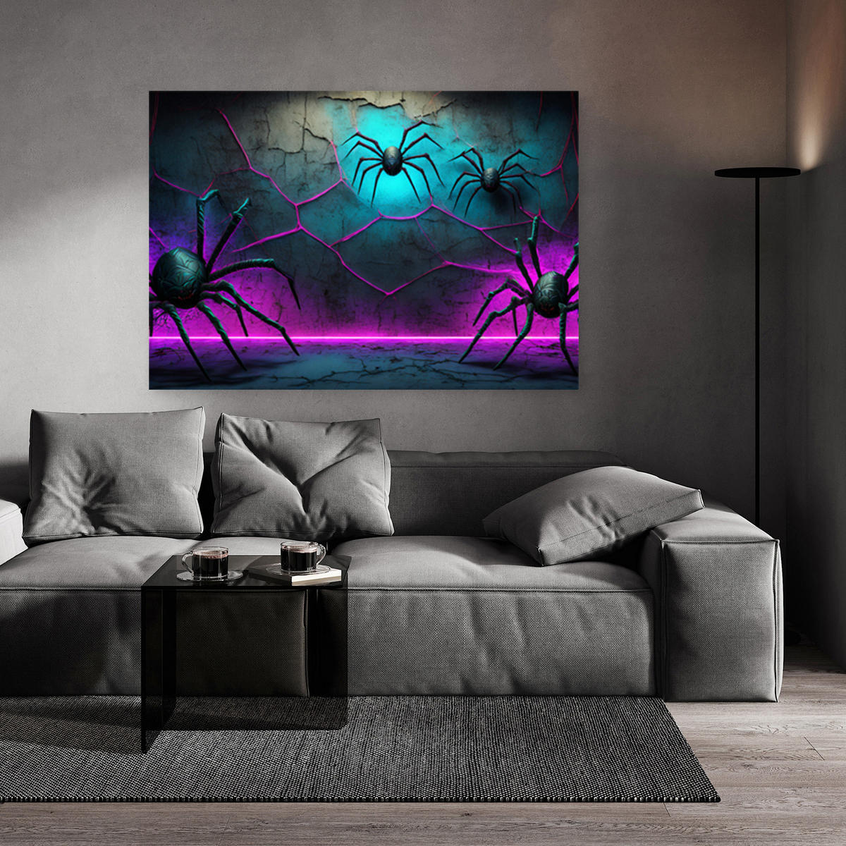 WANDBILD spinnen neon abstraktion - Lila, Textil (60/40cm) - Feeby