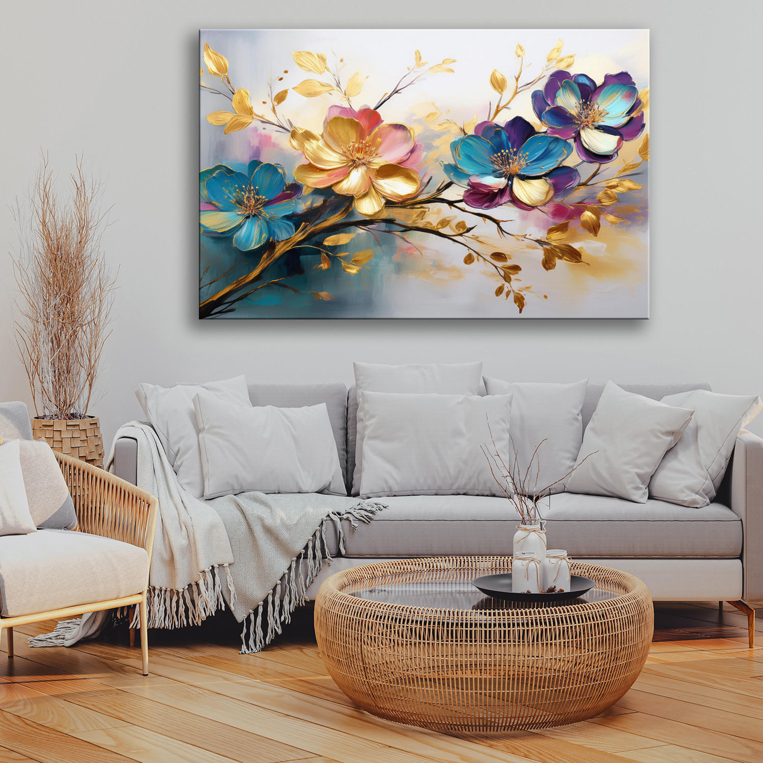 WANDBILD farbige blätter und blumen - Multicolor, Textil (60/40cm) - Feeby