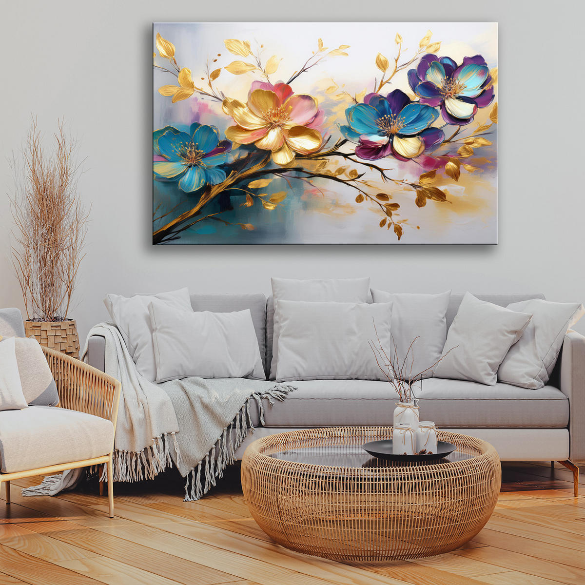 WANDBILD farbige blätter und blumen - Multicolor, Textil (60/40cm) - Feeby