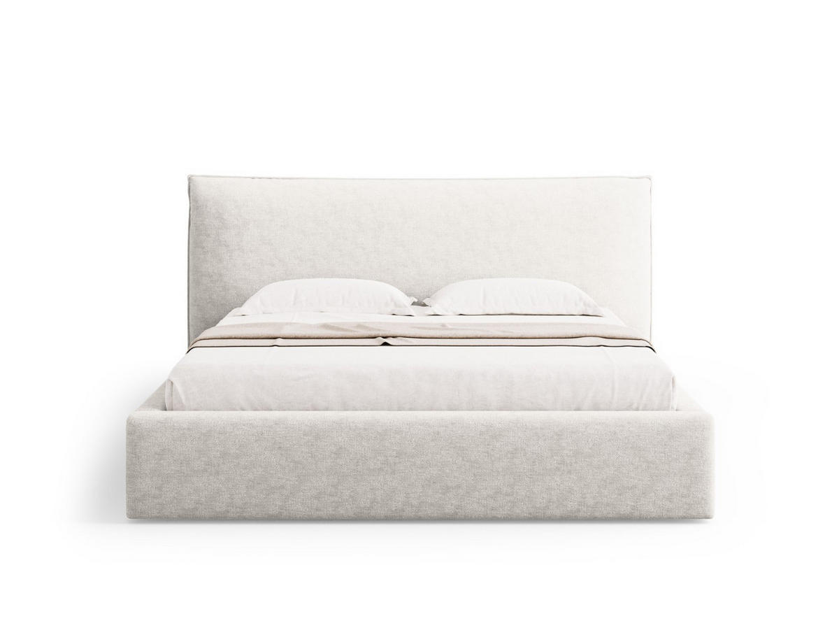 BETT mit Bettkasten und Kopfteil Kaelle aus Chenille-Stoff leichtes beige 180x200cm - Creme, Textil (180/200cm) - Micadoni