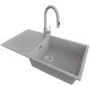 GRANITSPÜLE Ibiza, 2-er set Grau 90/50 cm 1 Becken + Küchenarmatur 40/20 cm + Ablauf-Set ab 60er Unterschrank - Chromfarben/Grau, Kunststoff (90/19/50cm) - Primagran