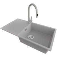 GRANITSPÜLE Ibiza, 2-er set Grau 90/50 cm 1 Becken + Küchenarmatur 40/20 cm + Ablauf-Set ab 60er Unterschrank - Chromfarben/Grau, Kunststoff (90/19/50cm) - Primagran