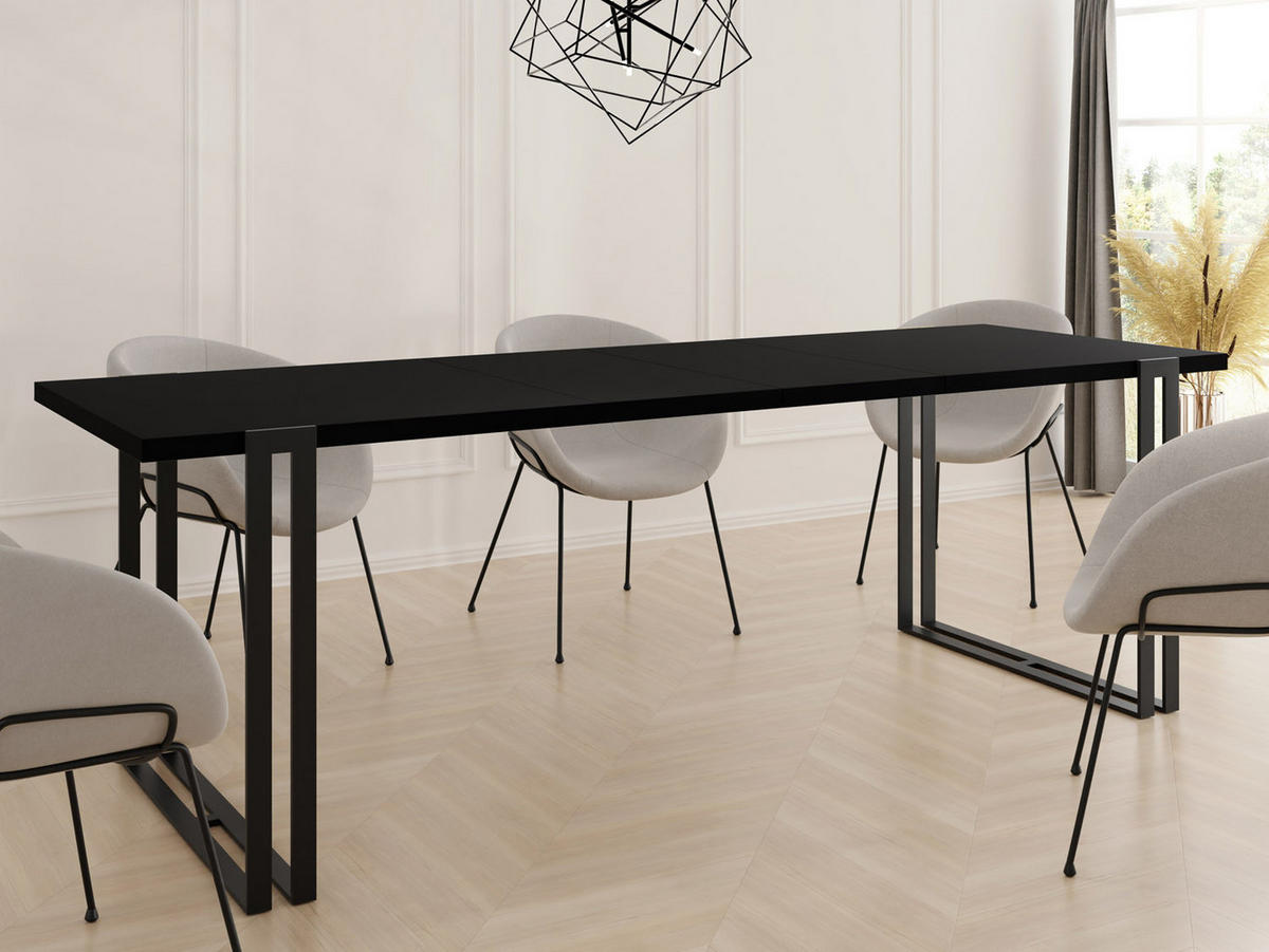 ESSTISCH Marco rechteckig ausziehbar, Schwarz 160-260/90/76 cm - Schwarz, Holzwerkstoff/Metall (160/90/76cm) - WFL GROUP