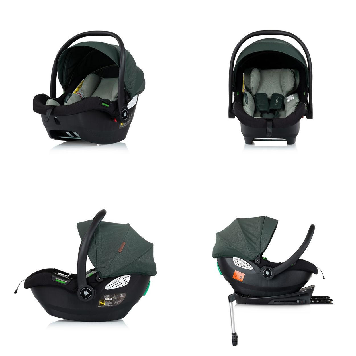BABYSCHALE i-Size Duo Smart tannengrün Gruppe 0+, Kissen, verstellbare Kopfstütze - Schwarz, Kunststoff (40/58/66cm) - Chipolino