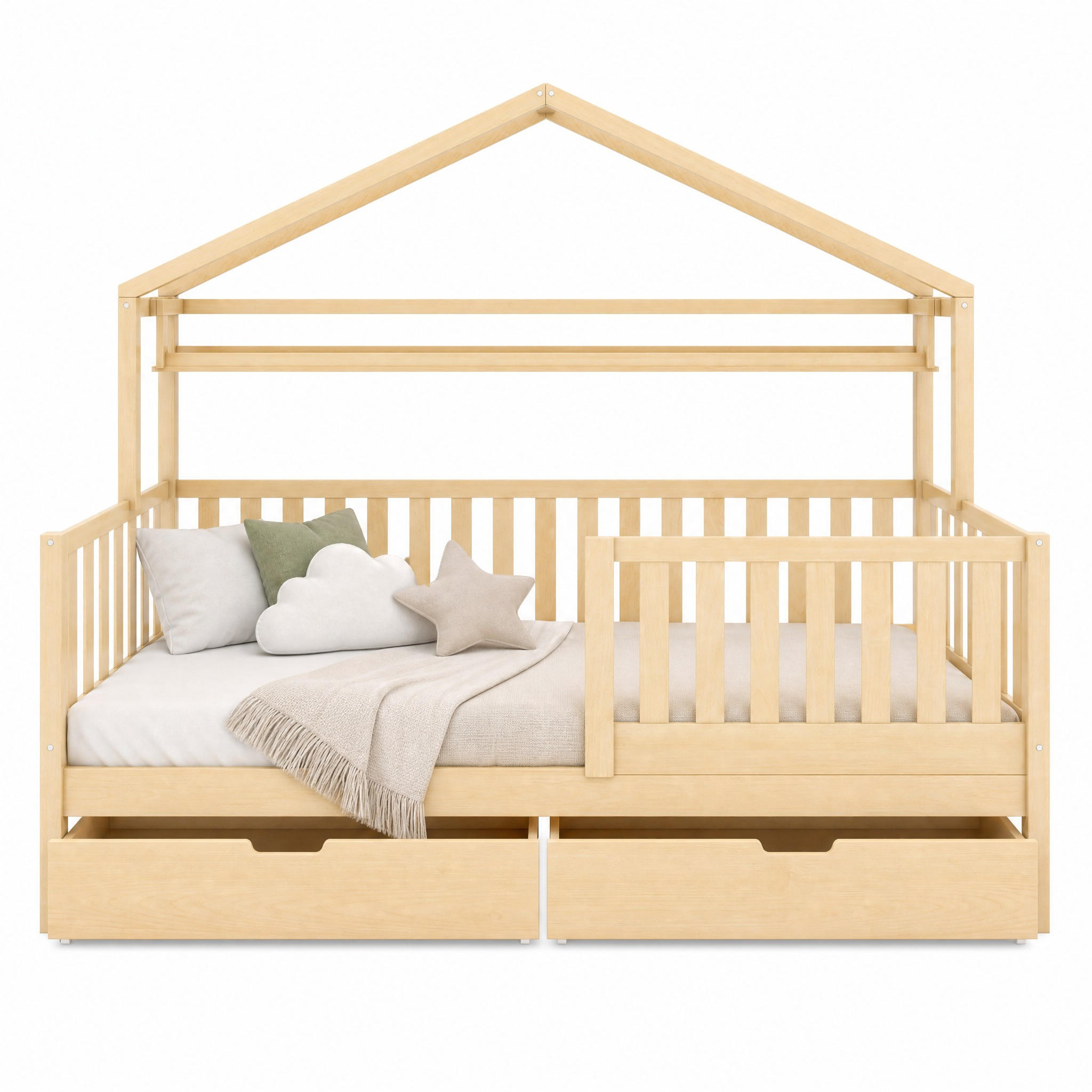 KINDERBETT Hausbett mit 2 Schubladen 90x200 cm Kiefer Natur - Braun, Holz (90/200cm) - Meubliv
