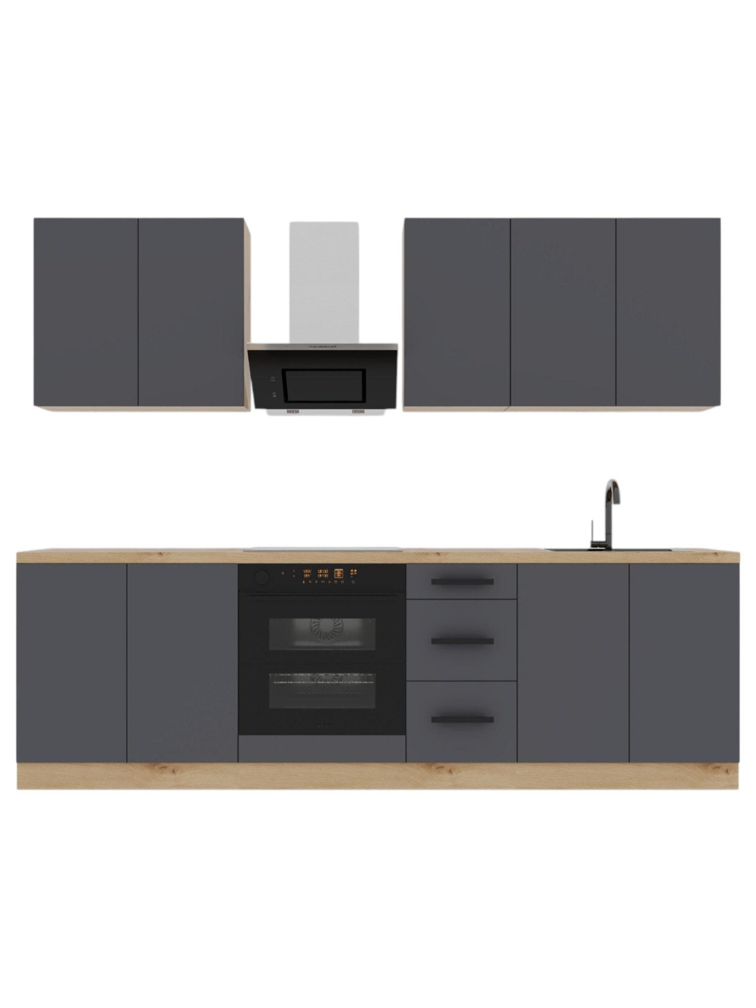 KÜCHENZEILE 260 cm – Nexa K97-G260 – in Grau / Matt - Schwarz/Grau, Holz/Metall (260/212/58cm) - ROYAL24_MARKT