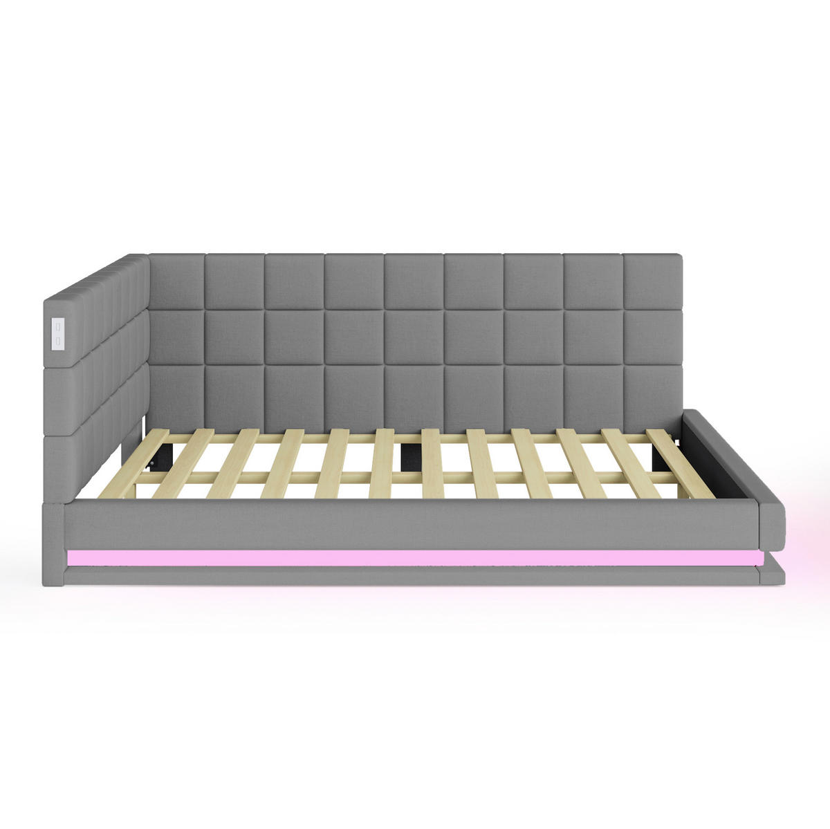POLSTERBETT mit LED-Beleuchtung 140/200 cm mit USB und Lattenrost - Grau, Textil (140/200cm) - BEAOK
