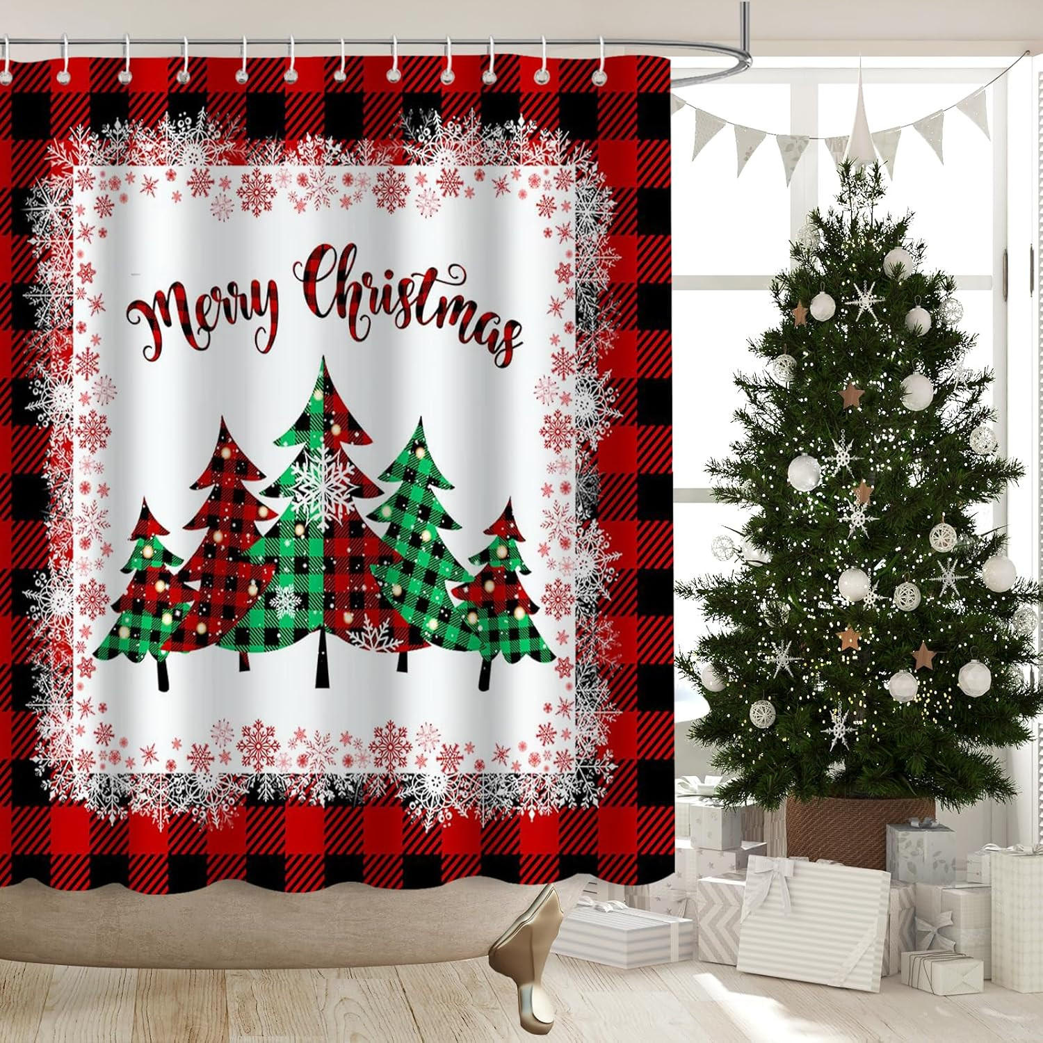 DUSCHVORHANG Weihnachten Rot 90 x 180 cm Badezimmer - Multicolor, Textil (90/180cm) - MCBOSON