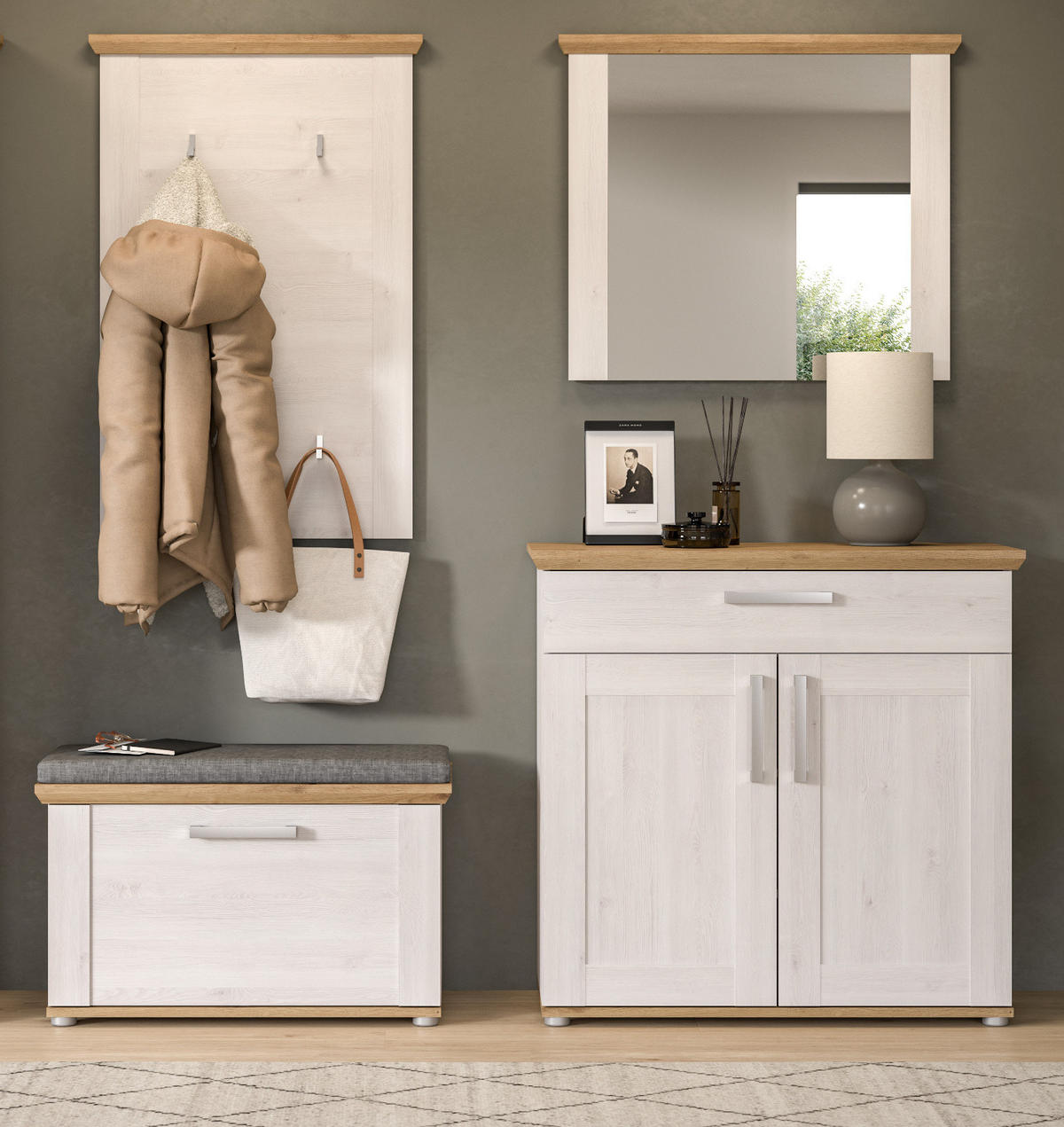 GARDEROBENBANK weiß Lärche 80 cm, Sitzbank im Landhaus-Stil - Silberfarben/Weiß, Holzwerkstoff/Kunststoff (80/47/39cm) - Inn.Furn