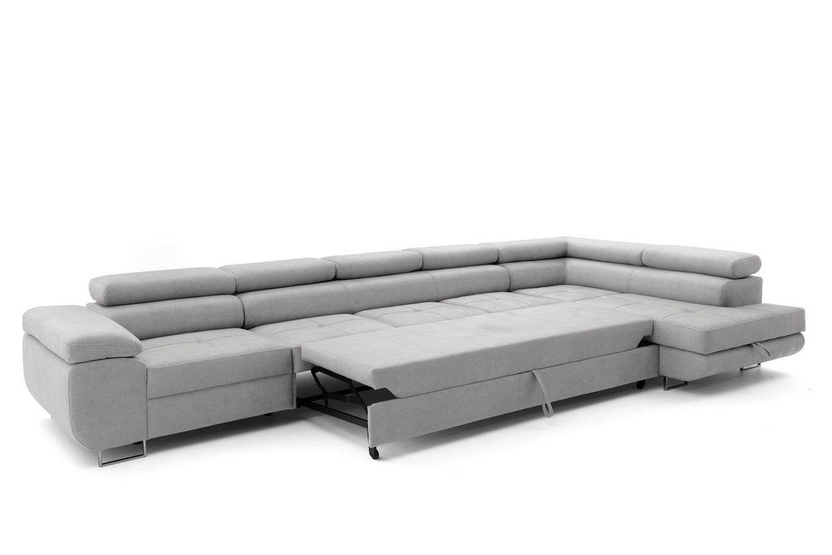 ECKSOFA WILD XXL Rechts mit Schlaffunktion 125x240 Velours Hellgrau - Silberfarben/Hellgrau, Holz/Textil (200/400cm) - Muffo