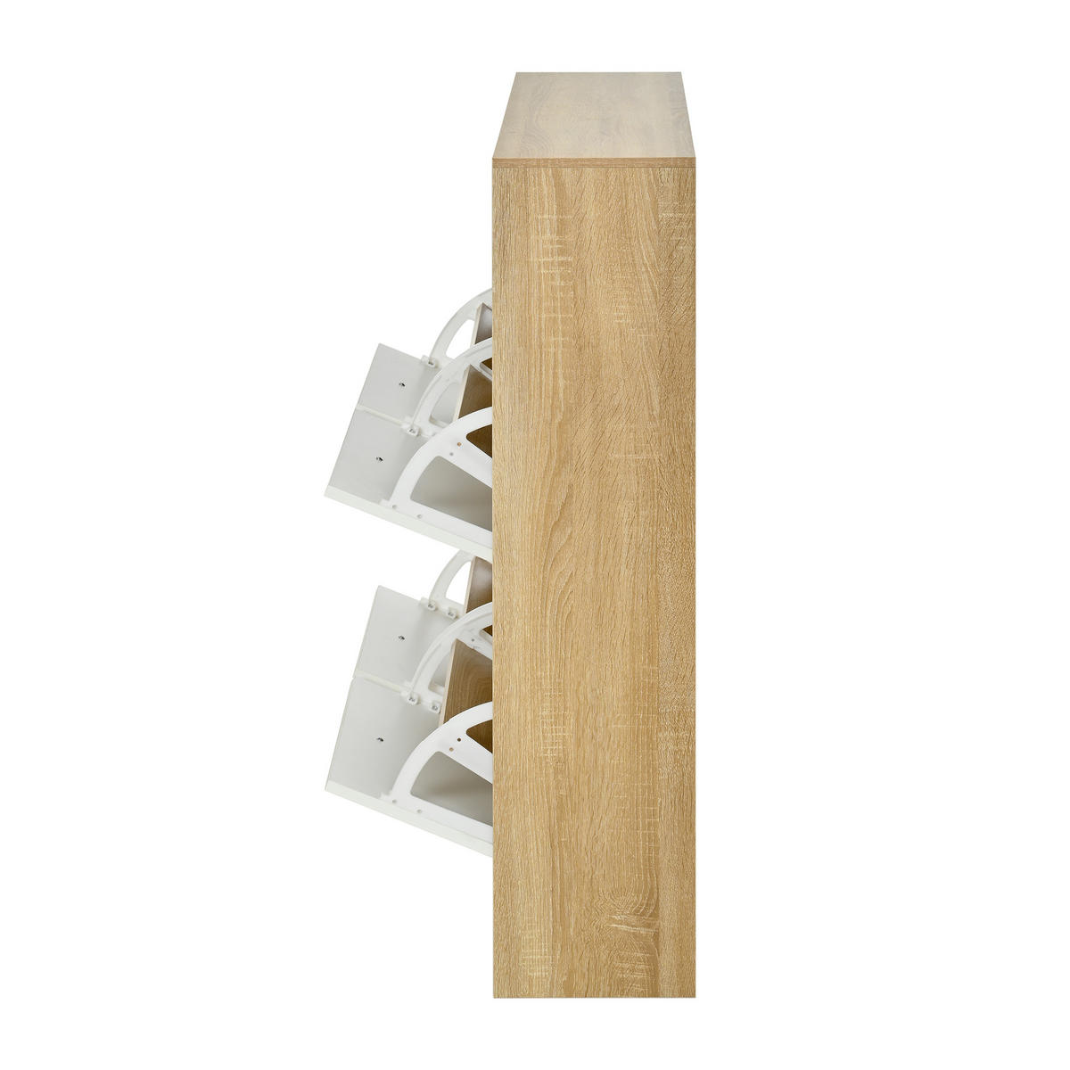 SCHUHSCHRANK aus Spanplatte 90x24x104,5cm in Natur mit 4 Klappen - Naturfarben, Holzwerkstoff (90/104.5/24cm) - Modfu