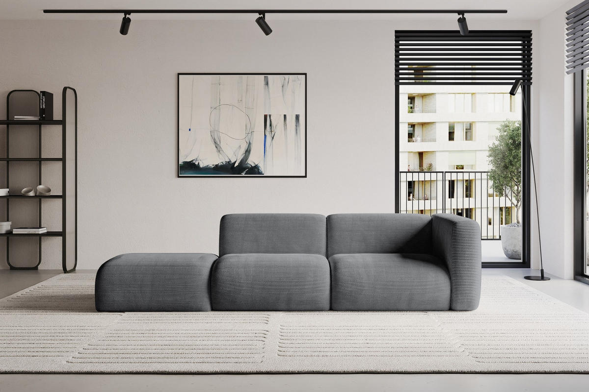 SOFA Ottomane Rechts MIRA-S3 296x89x70 Dunkelgrau Cord - Dunkelgrau/Schwarz, Holzwerkstoff/Kunststoff (296/70/89cm) - ALTDECOR