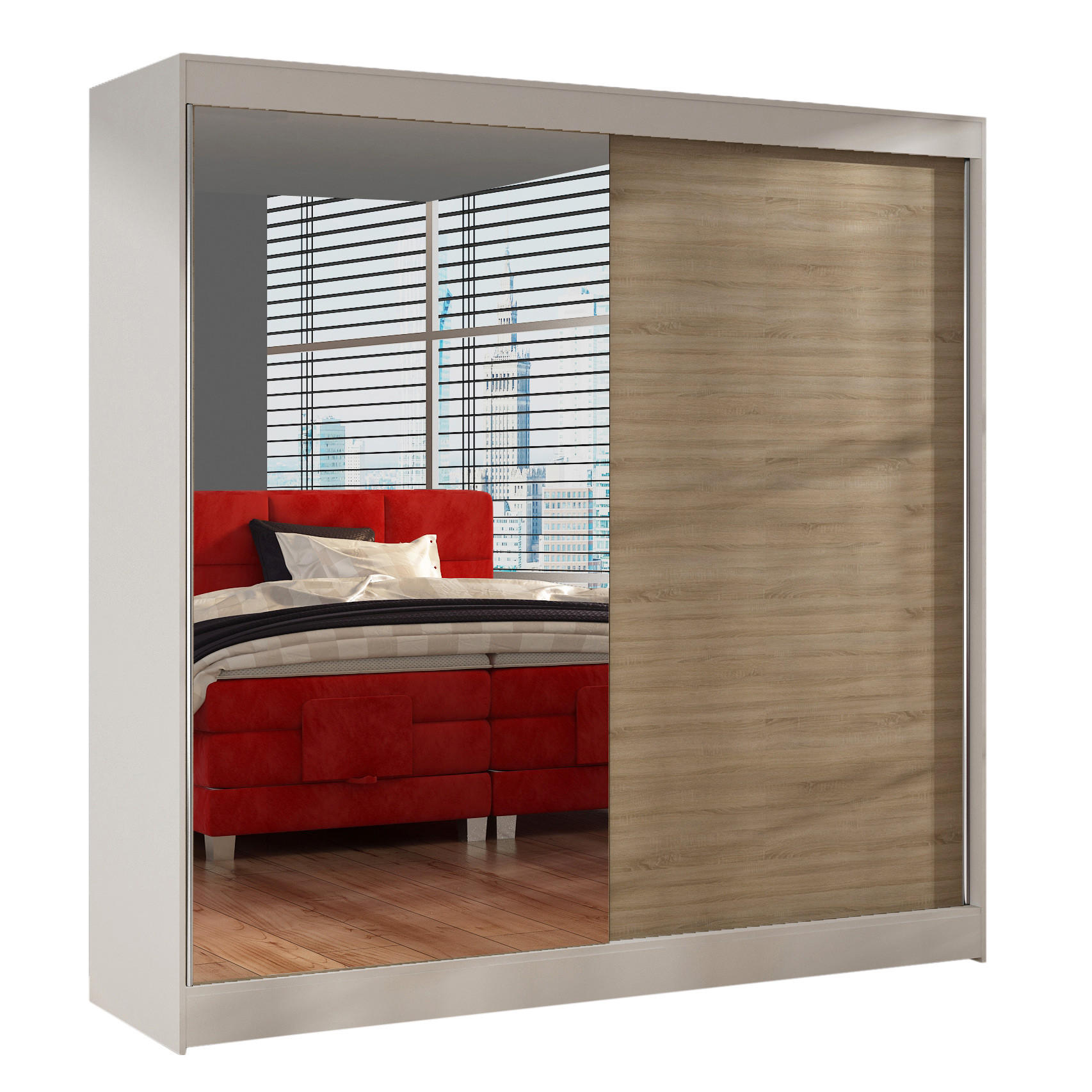 Sofnet Schwebetürenschrank Weiß, Beige 200x215x58 cm