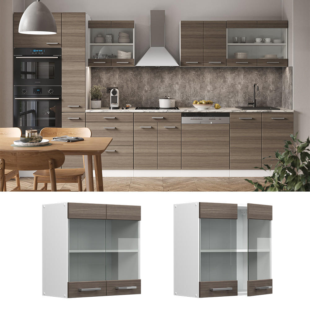 KÜCHENGLASSCHRANK R-Line Grau 60 cm - Weiß/Braun, Holzwerkstoff (60/60/31cm) - Vicco