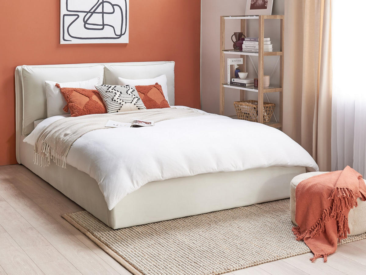 BETT 160/200cm Cremeweiß Bajonna - Creme, Textil (160/200cm) - Beliani