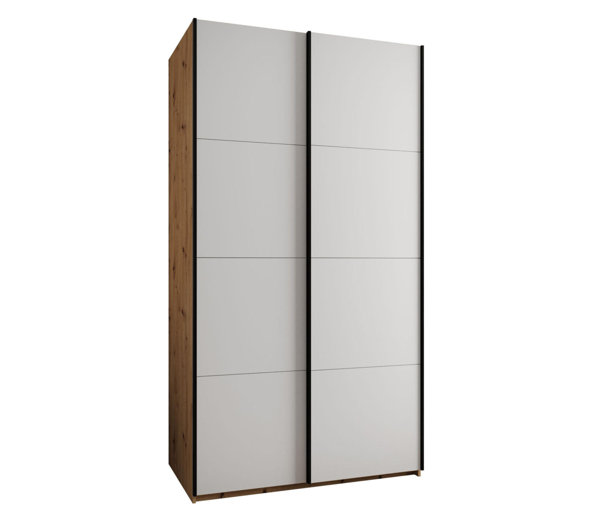 Abiks Möbel Schwebetürenschrank Eiche Artisan, Weiß, Schwarz 140x245x64 cm
