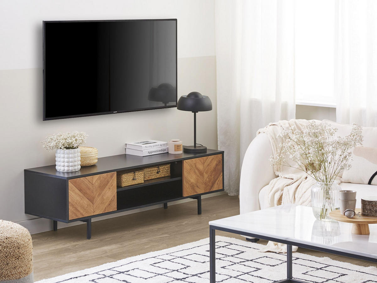 TV-MÖBEL Hellbraun, Schwarz SALINA 40/140/45 cm - Hellbraun, Holzwerkstoff (140/45/40cm) - Beliani