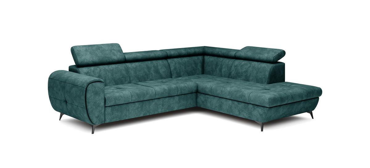 ECKSOFA MAGIA R-S Grün Plüsch-Stoff mit Schlaffunktion - Grün, Holz (260/217cm) - MASSENO